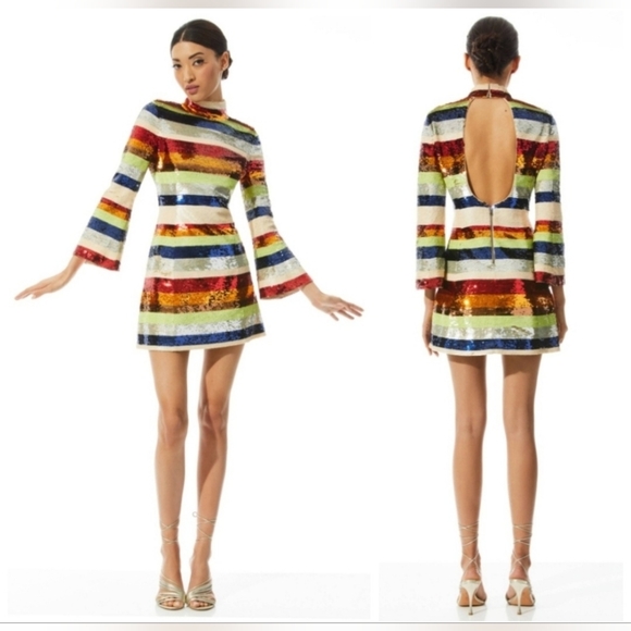 Alice + Olivia Dresses & Skirts - Alice + Olivia Mailynn Sequin Striped Multicolored Mini Dress SIZE 12 NWT $985